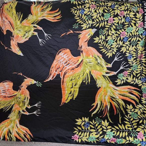 BIMBA Y LOLA Accessories - Bimba Y Lola Scarf Women's Black Floral Phoenix Bird Nature Multicolor SilK?